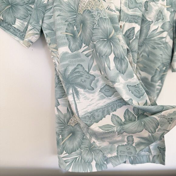 Vintage Trader Bay Hawaiian Shirt Blue & White Aloha Shirt Adult Mens L Soft 90s - Picture 4 of 16